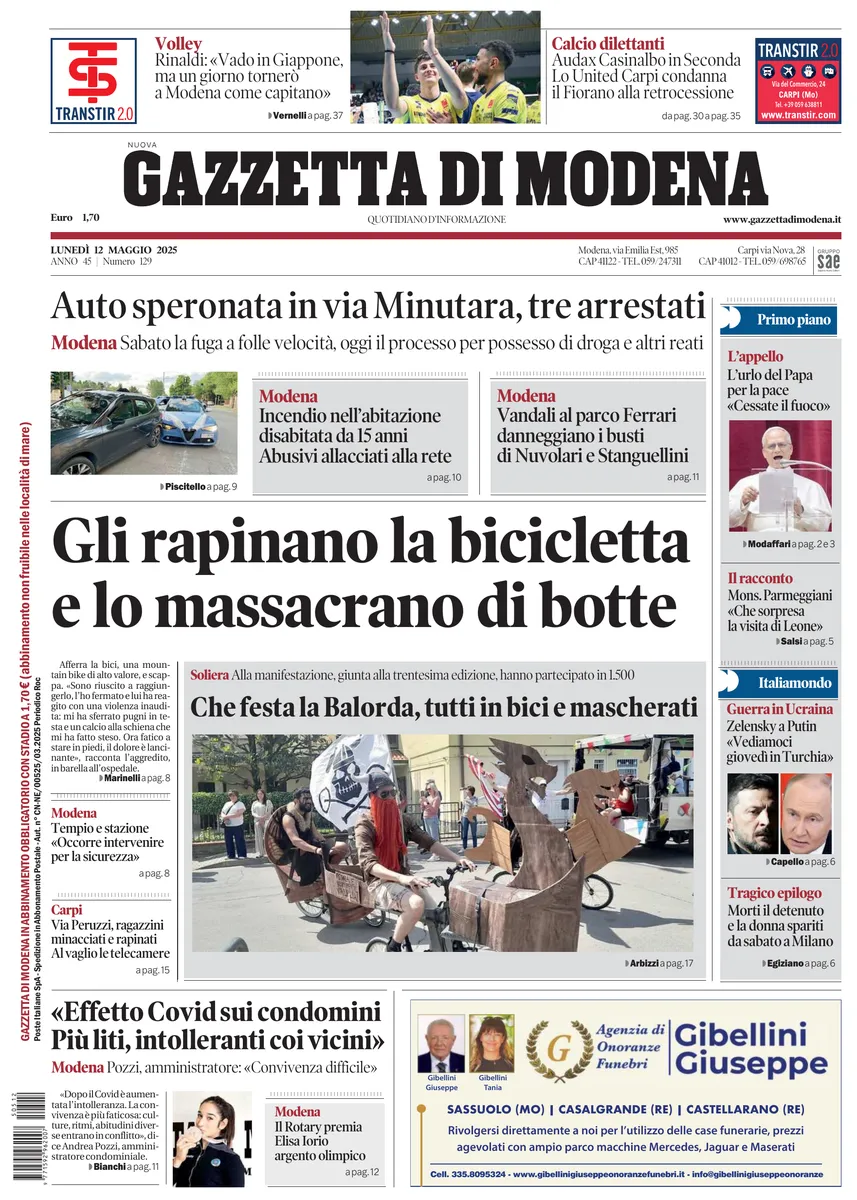 Prima-pagina-gazzetta di modena-oggi-edizione-del-2025-05-12